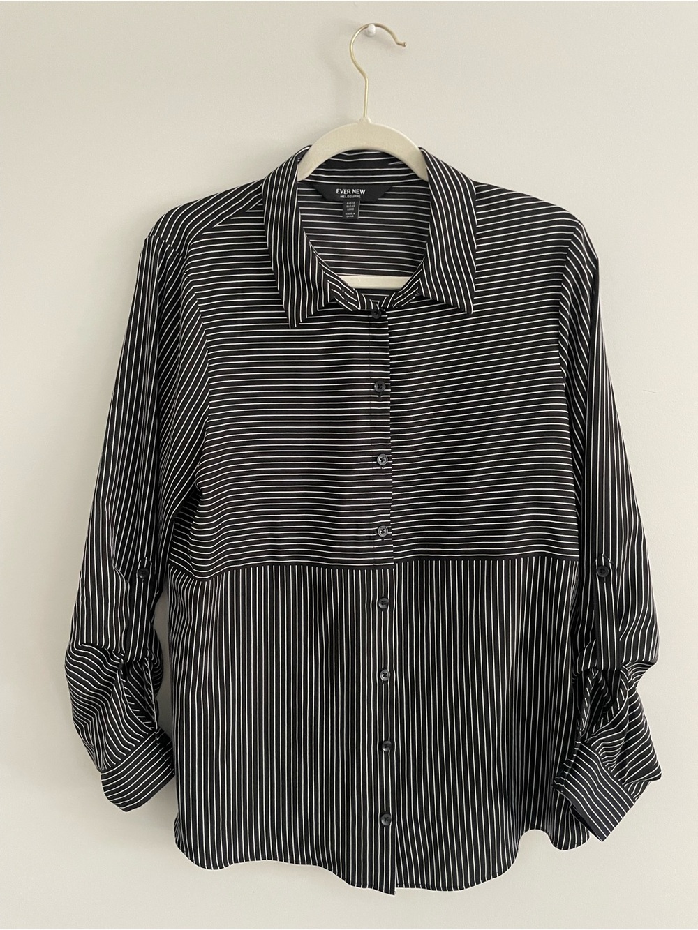 Ever New Black Button-Down with White Stripes